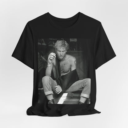 A black graphic t-shirt featuring a 90s-style graphic of Layne Staley from Alice In Chains, possibly a portrait or performance image.