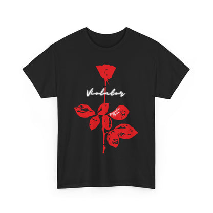 A black graphic t-shirt featuring a graphic related to Depeche Mode's 'Violator' album.