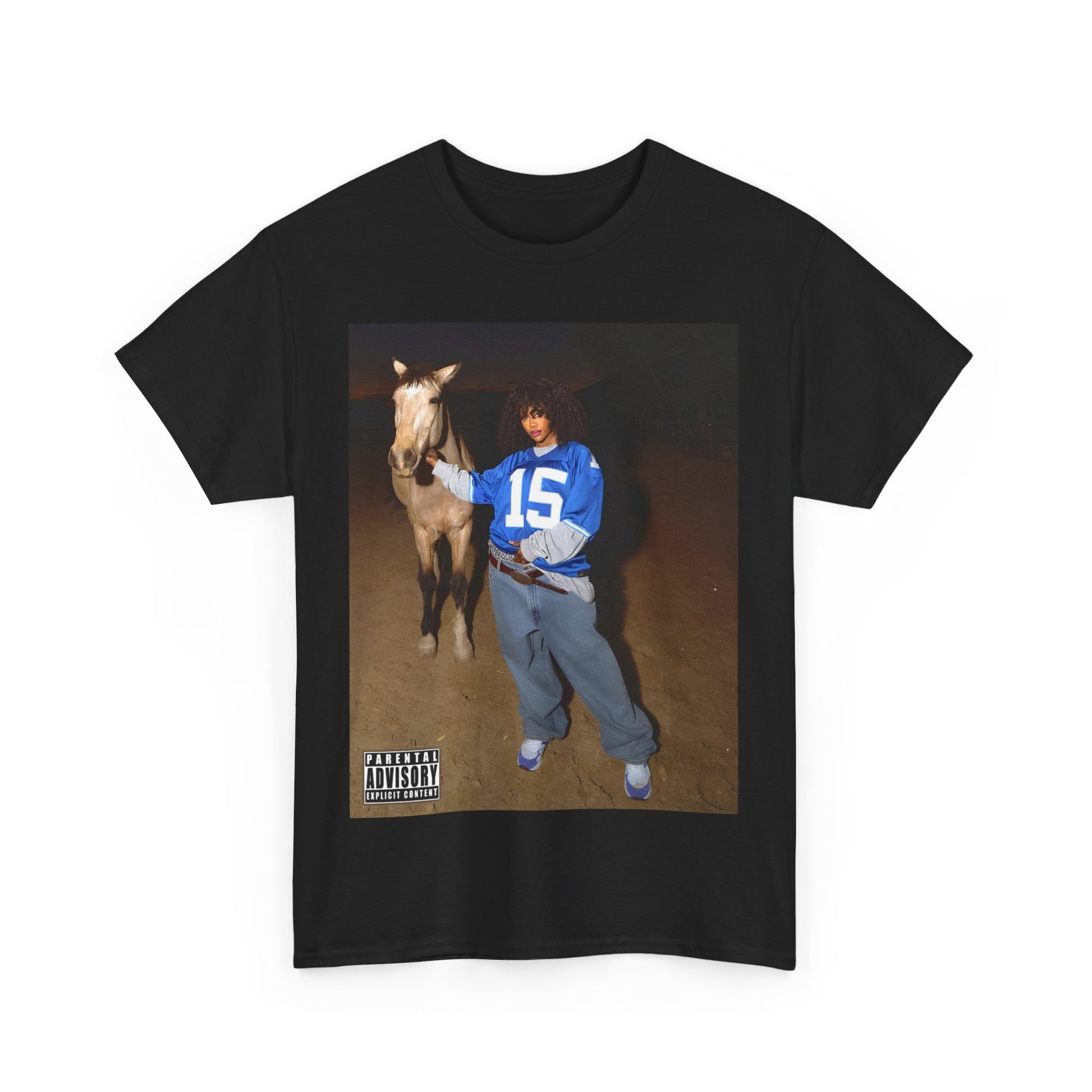 A black graphic t-shirt featuring a graphic related to SZA's 'SOS' Deluxe 'LANA' era.