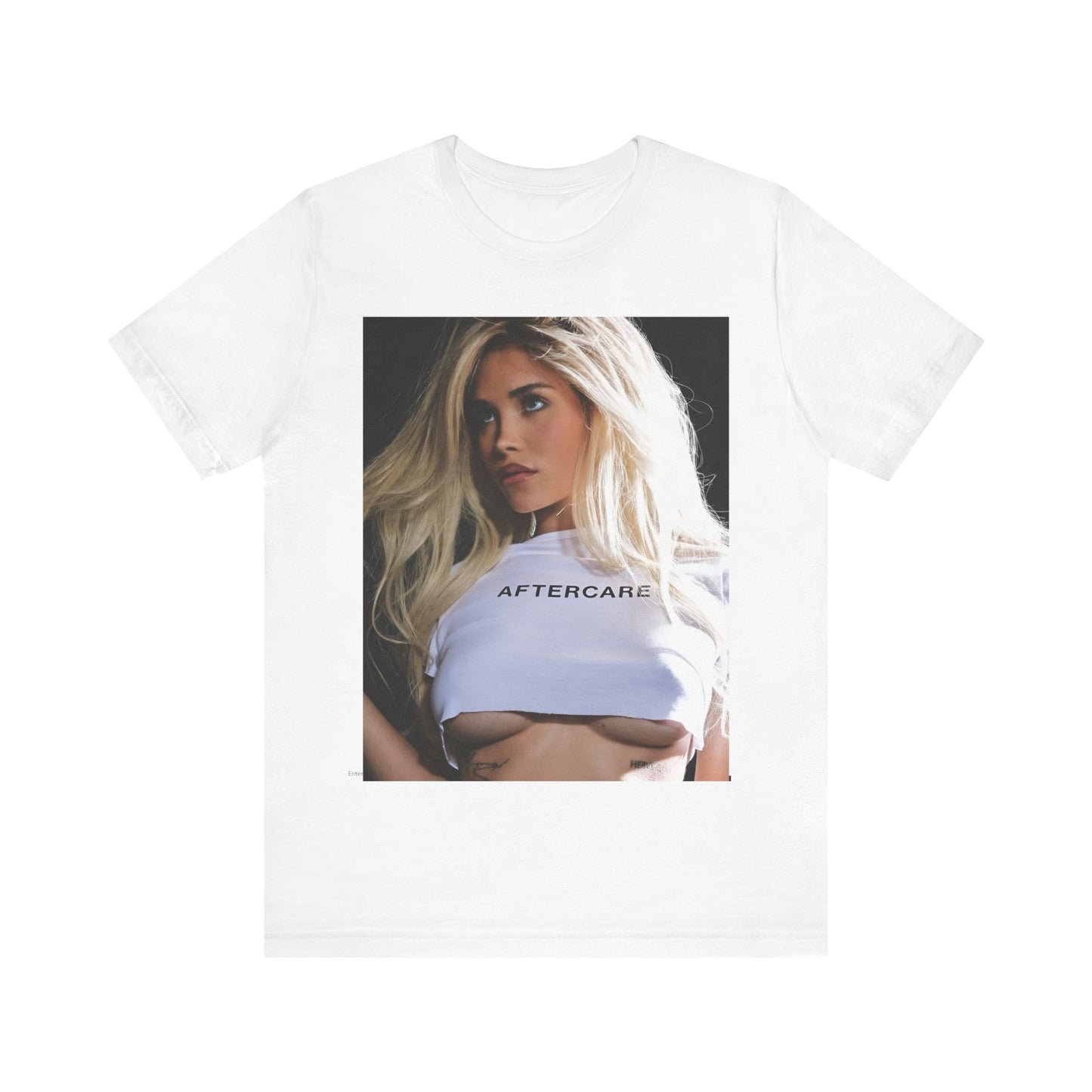 A black graphic t-shirt featuring a graphic related to Nessa Barrett's 'Aftercare' themes.