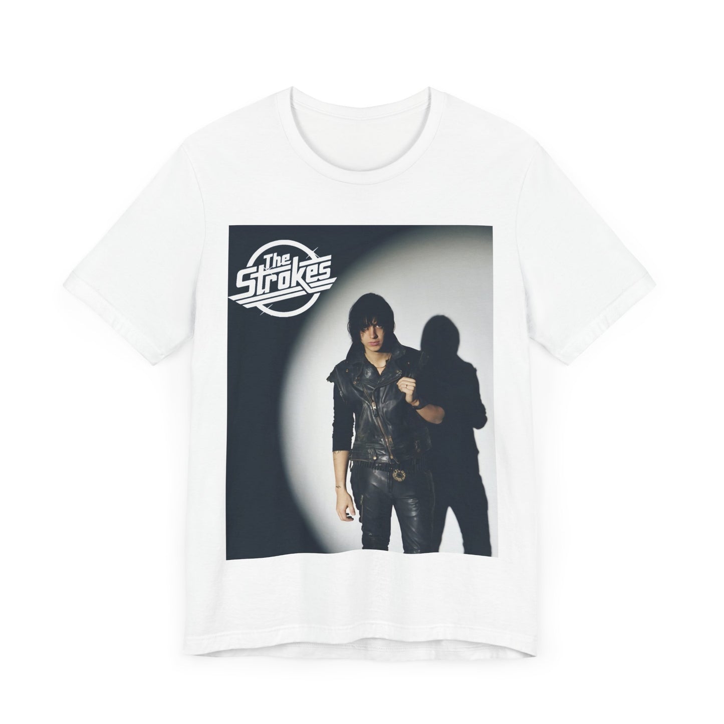 A black graphic t-shirt featuring a classic NYC garage rock graphic of The Strokes.