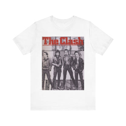 A black graphic t-shirt featuring a 70s retro punk superstar graphic of The Clash.