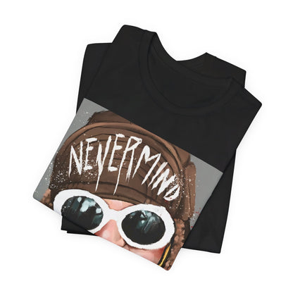 A black graphic t-shirt featuring a graphic related to Nirvana's 'Nevermind' album era.