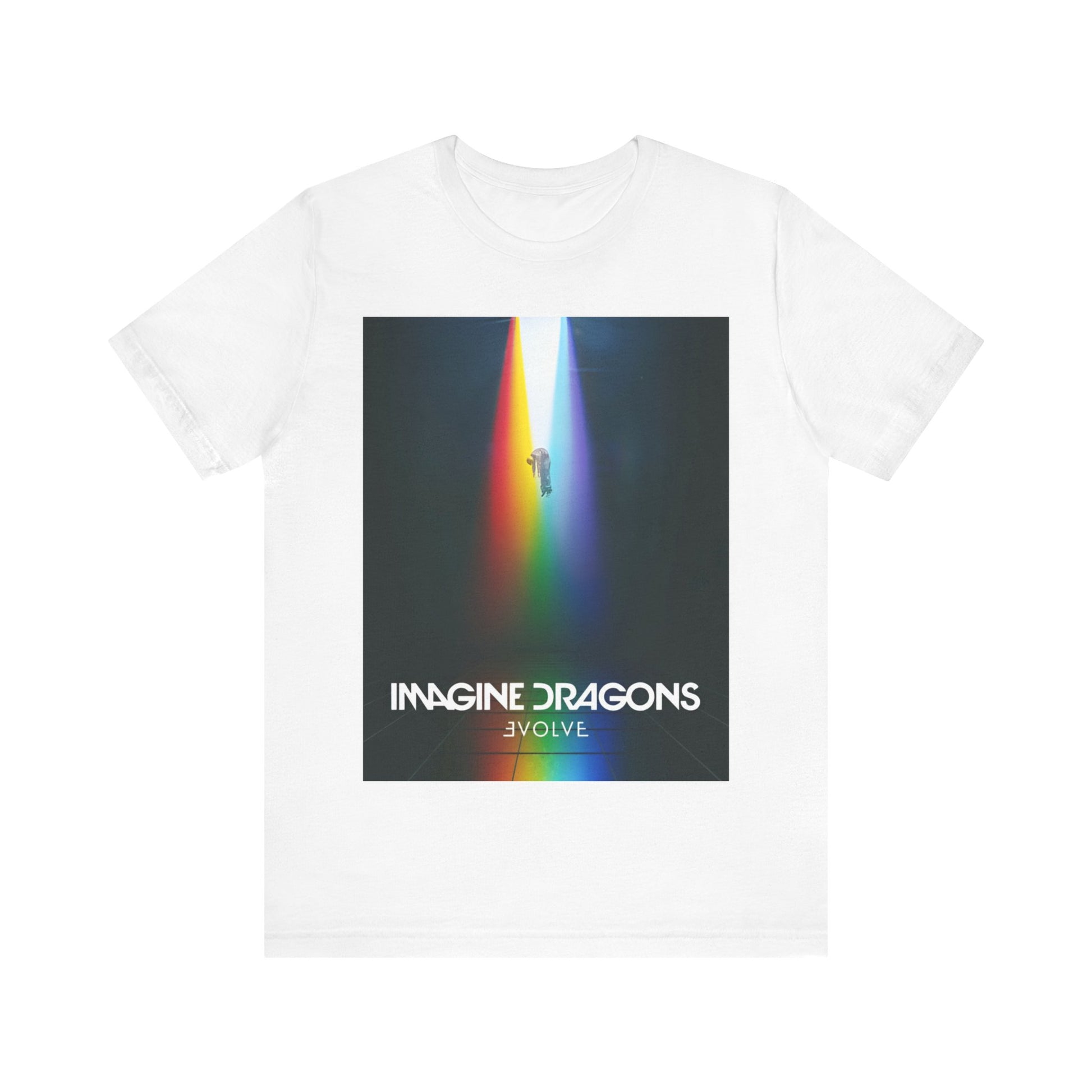 A black graphic t-shirt featuring a graphic related to Imagine Dragons' 'Evolve' album.