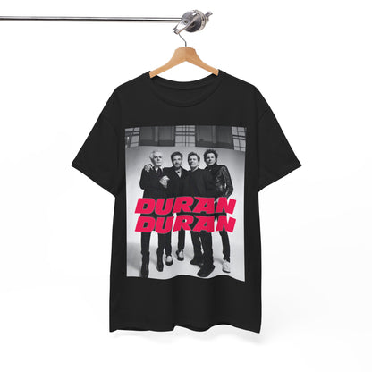 A black graphic t-shirt featuring a glam pop aesthetic graphic of Duran Duran.