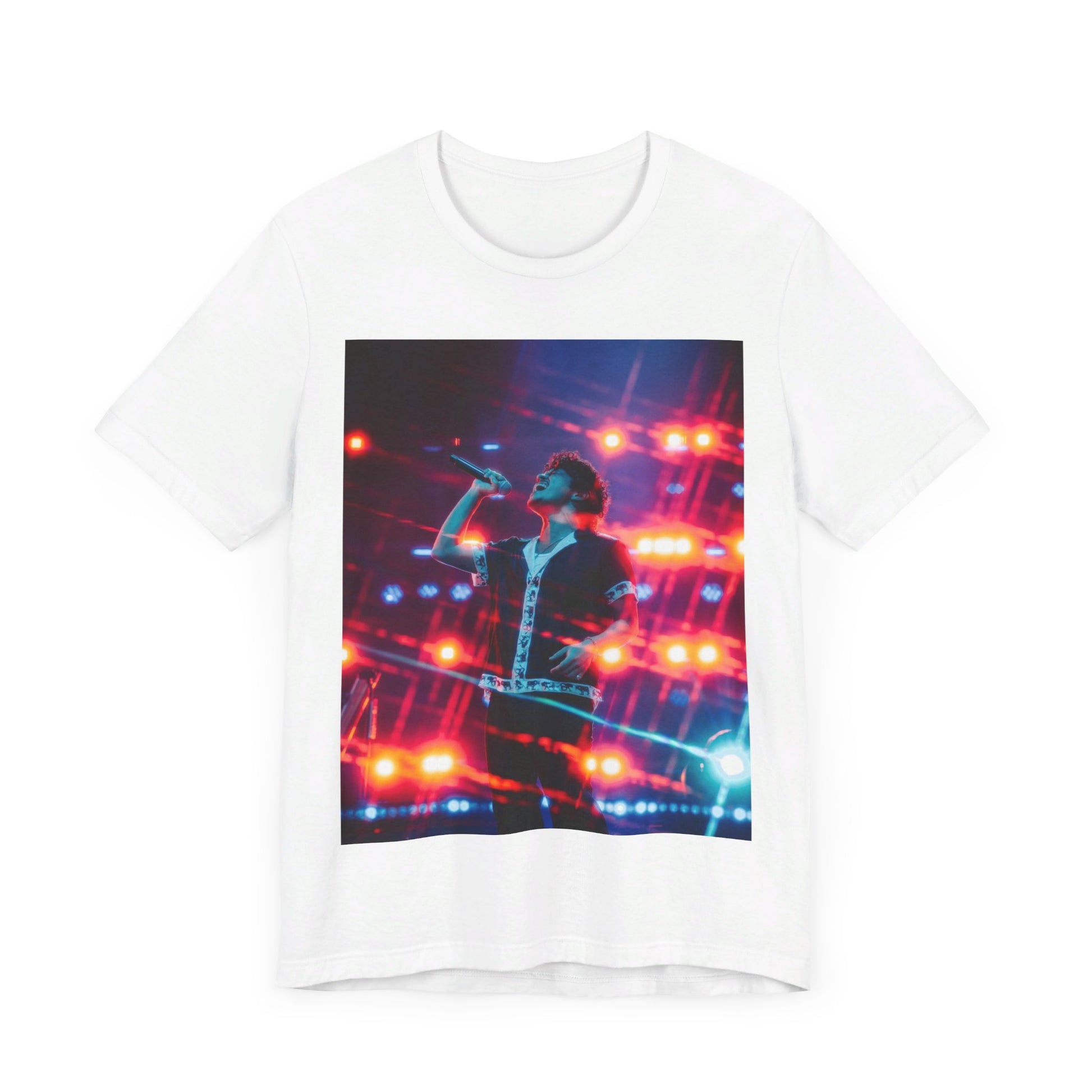 A black graphic t-shirt featuring a vintage tour graphic for Bruno Mars' '24K Magic' era.