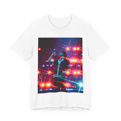 A black graphic t-shirt featuring a vintage tour graphic for Bruno Mars' '24K Magic' era.