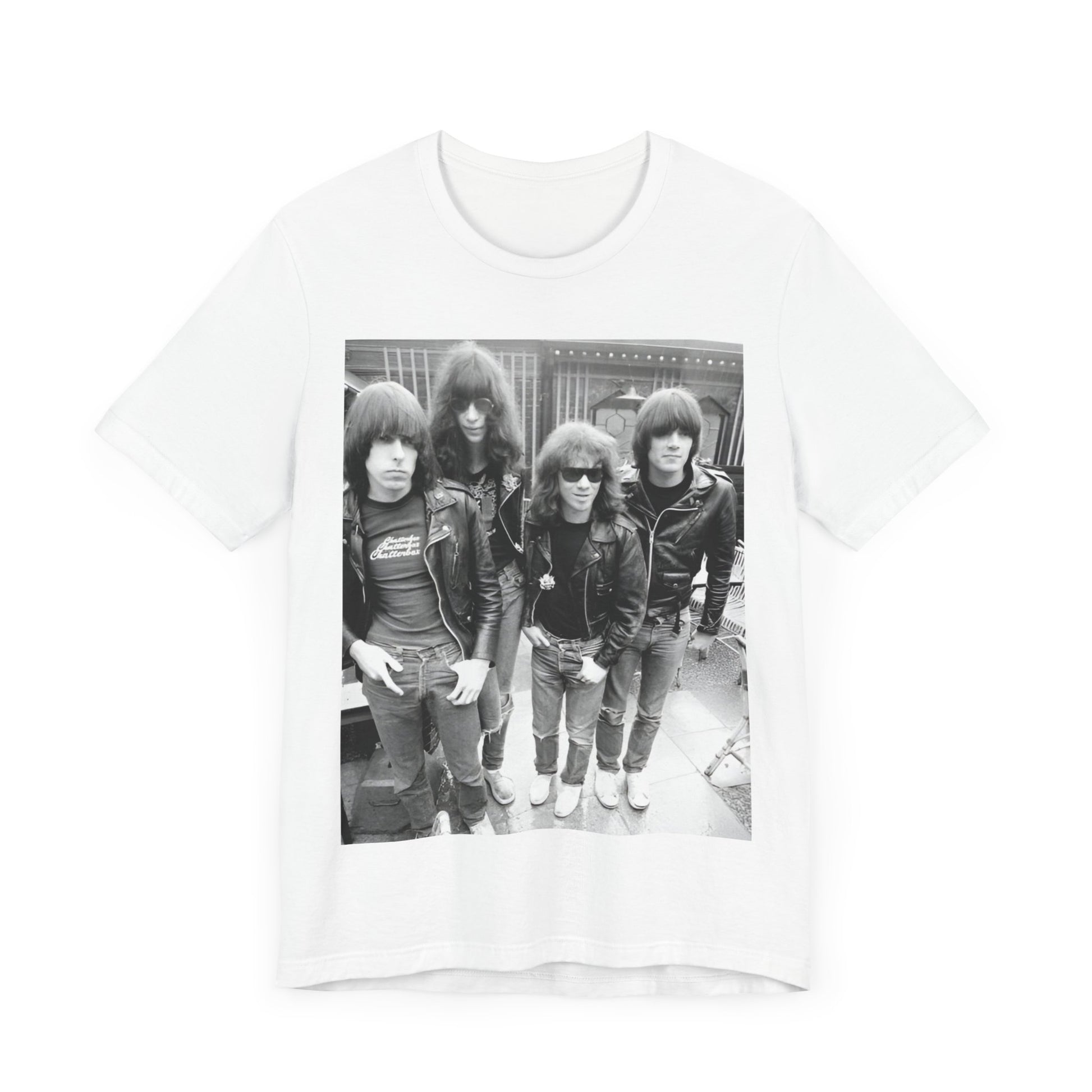 A black graphic t-shirt featuring a retro graphic related to Ramones' 'I Wanna Be Sedated' song or era.