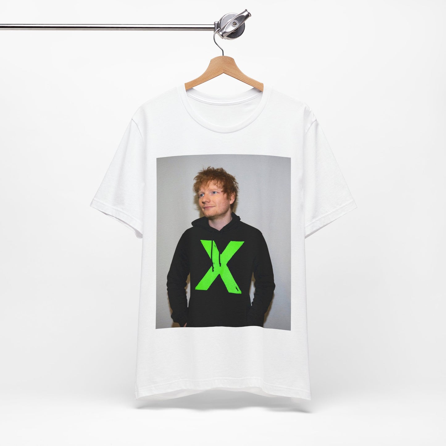A black graphic t-shirt featuring an aesthetic graphic of Ed Sheeran related to his album 'X'.