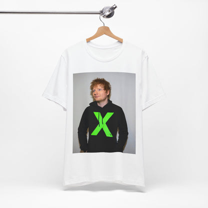 A black graphic t-shirt featuring an aesthetic graphic of Ed Sheeran related to his album 'X'.