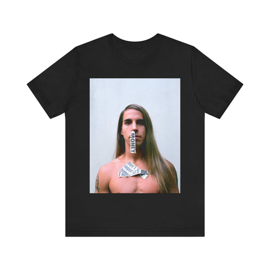 A black graphic t-shirt featuring a 90s photo portrait of Anthony Kiedis from Red Hot Chili Peppers.