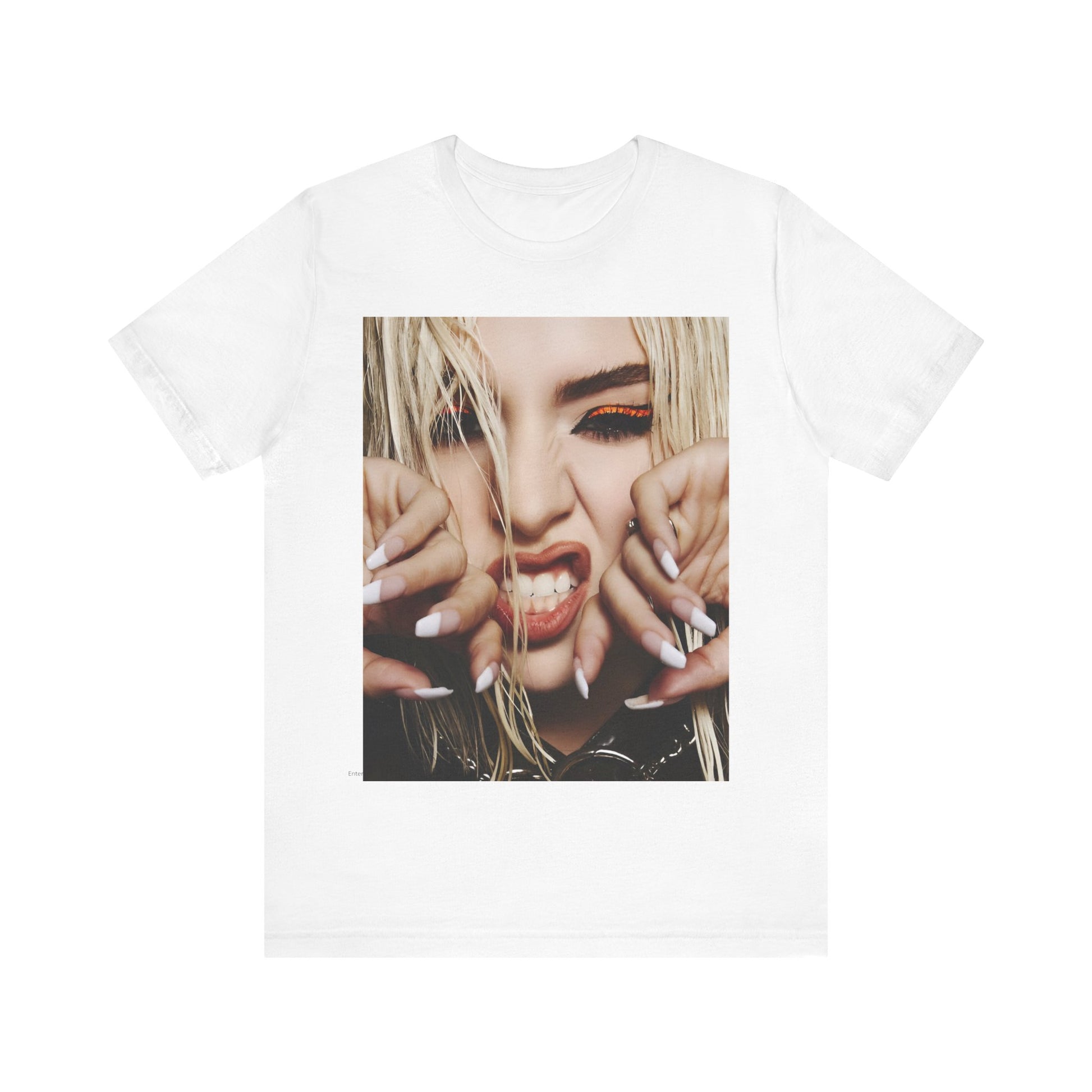 A black graphic t-shirt featuring a graphic of Ava Max with a pop punk aesthetic, possibly with bold lines, vibrant colors, or edgy elements.