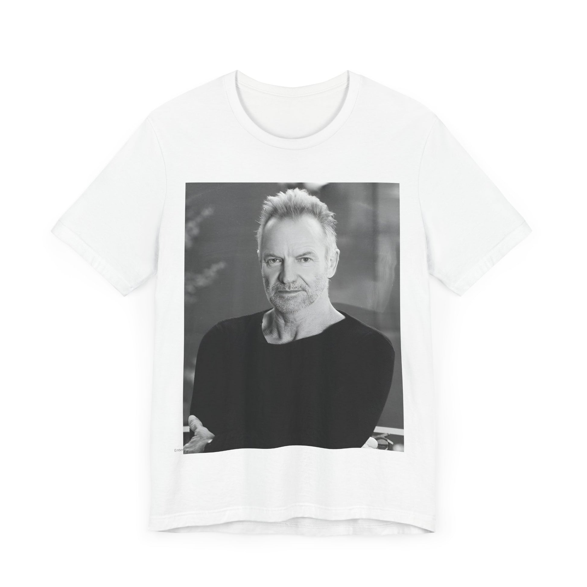 A black graphic t-shirt featuring a vintage graphic related to Sting's 'Desert Rose' song or era.