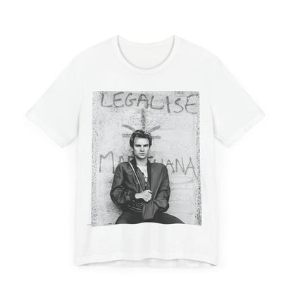 A black graphic t-shirt featuring a graphic of The Police with reggae-influenced pop elements.