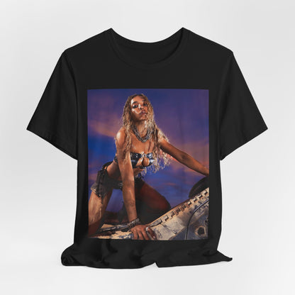 A black graphic t-shirt featuring a vintage graphic related to Tinashe's 'Nasty' era.