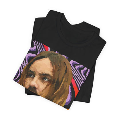 A black graphic t-shirt featuring a vintage graphic of Tame Impala with mind-bending visuals.