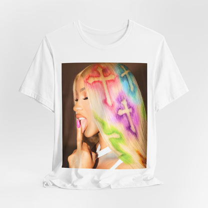 A black graphic t-shirt featuring a graphic related to Cardi B's 'Invasion of Privacy' album era.