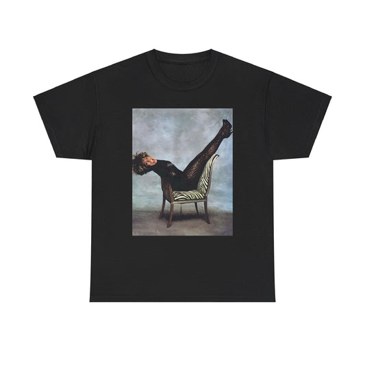 A black graphic t-shirt featuring a bold rock superstar graphic of Tina Turner.