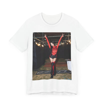 A black graphic t-shirt featuring a classic graphic of Lisa as a Blackpink rapper.