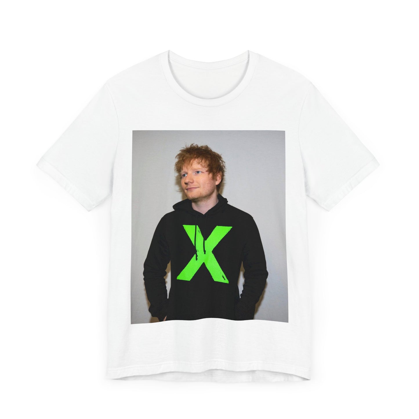 A black graphic t-shirt featuring an aesthetic graphic of Ed Sheeran related to his album 'X'.