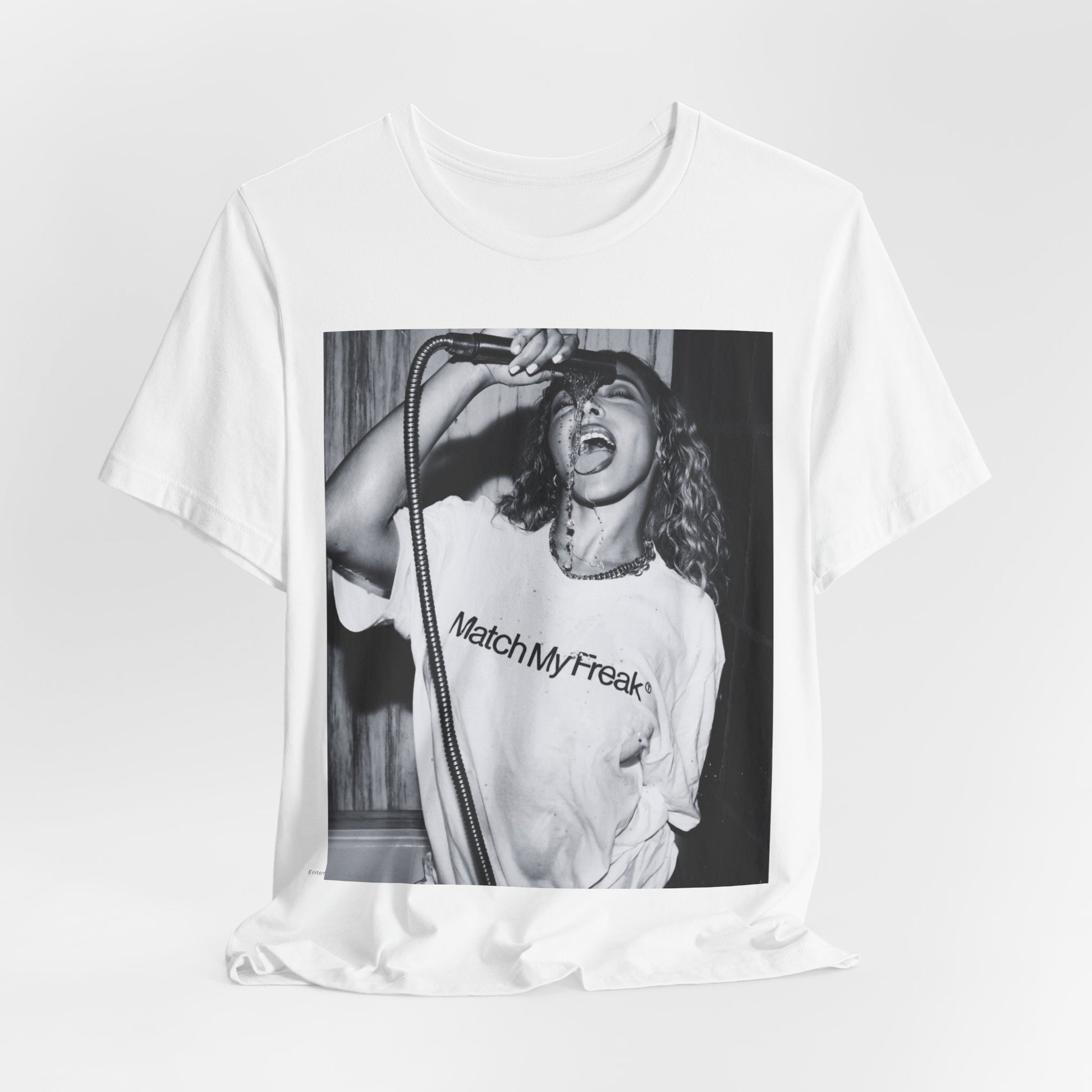 A black graphic t-shirt featuring a black and white graphic related to Tinashe's 'Nasty' era.