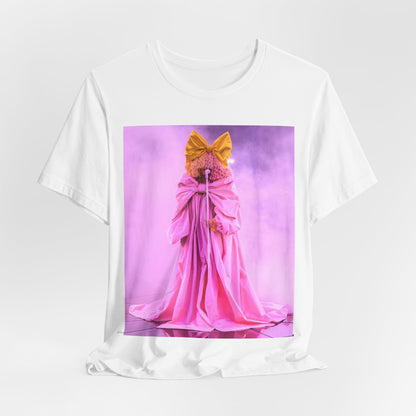 A black graphic t-shirt featuring a graphic related to Sia's 'Chandelier' song or live era.