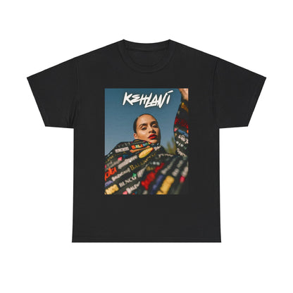 A black graphic t-shirt featuring a retro aesthetic graphic of Kehlani.