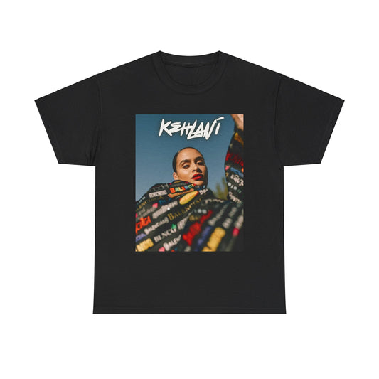 A black graphic t-shirt featuring a retro aesthetic graphic of Kehlani.