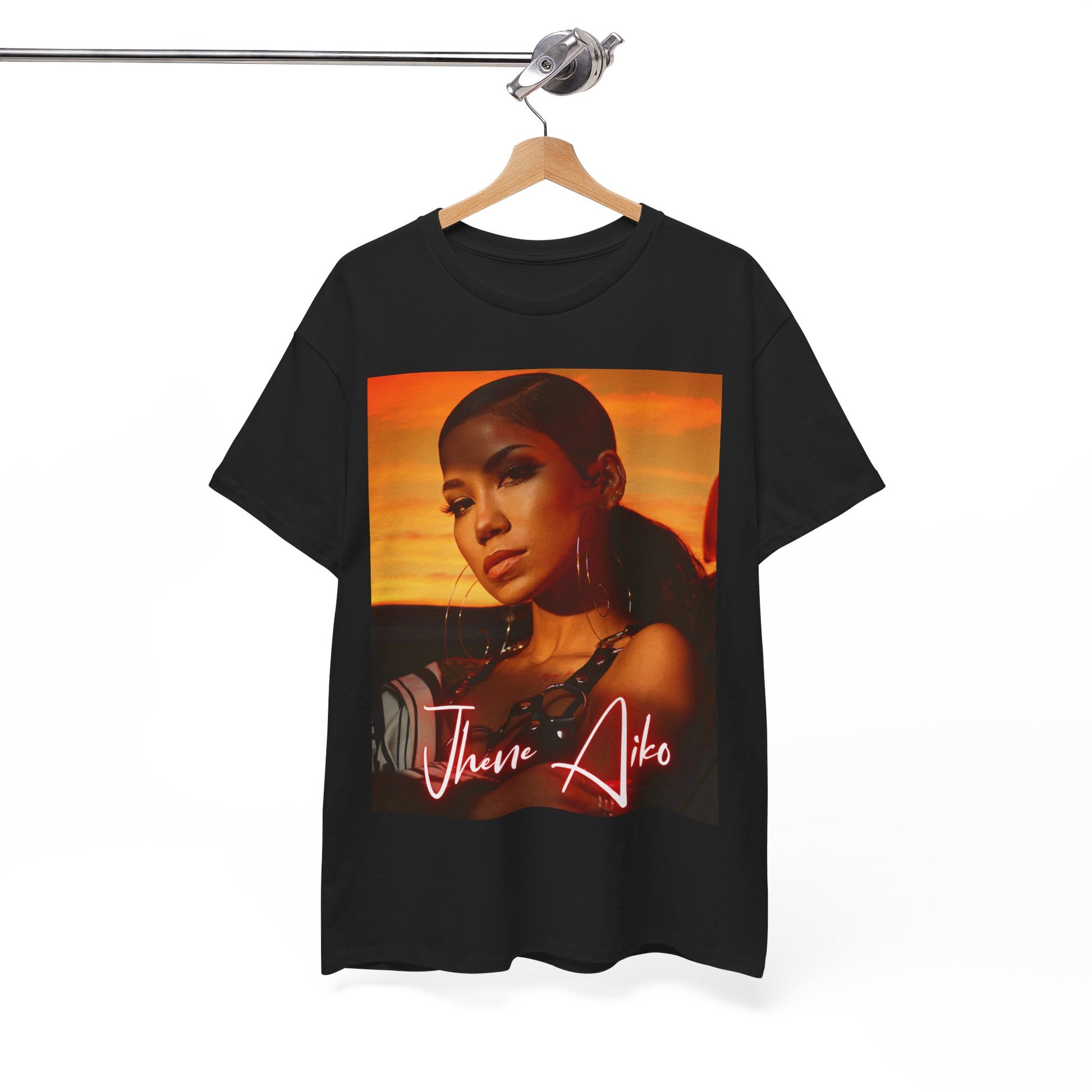 A black graphic t-shirt featuring a vintage chill R&B graphic of Jhene Aiko.