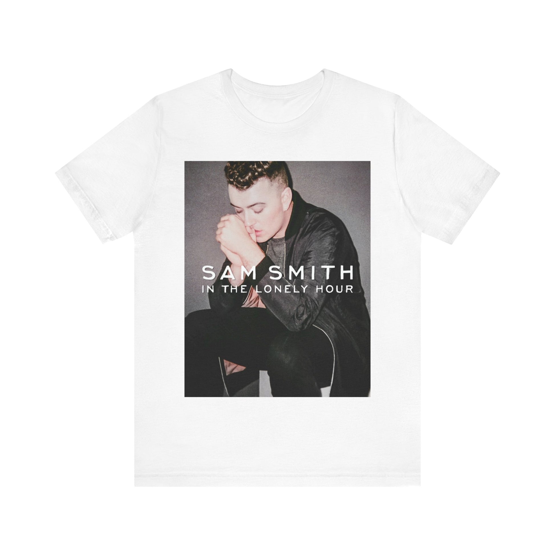 A black graphic t-shirt featuring the album cover art for Sam Smith's 'In the Lonely Hour'.