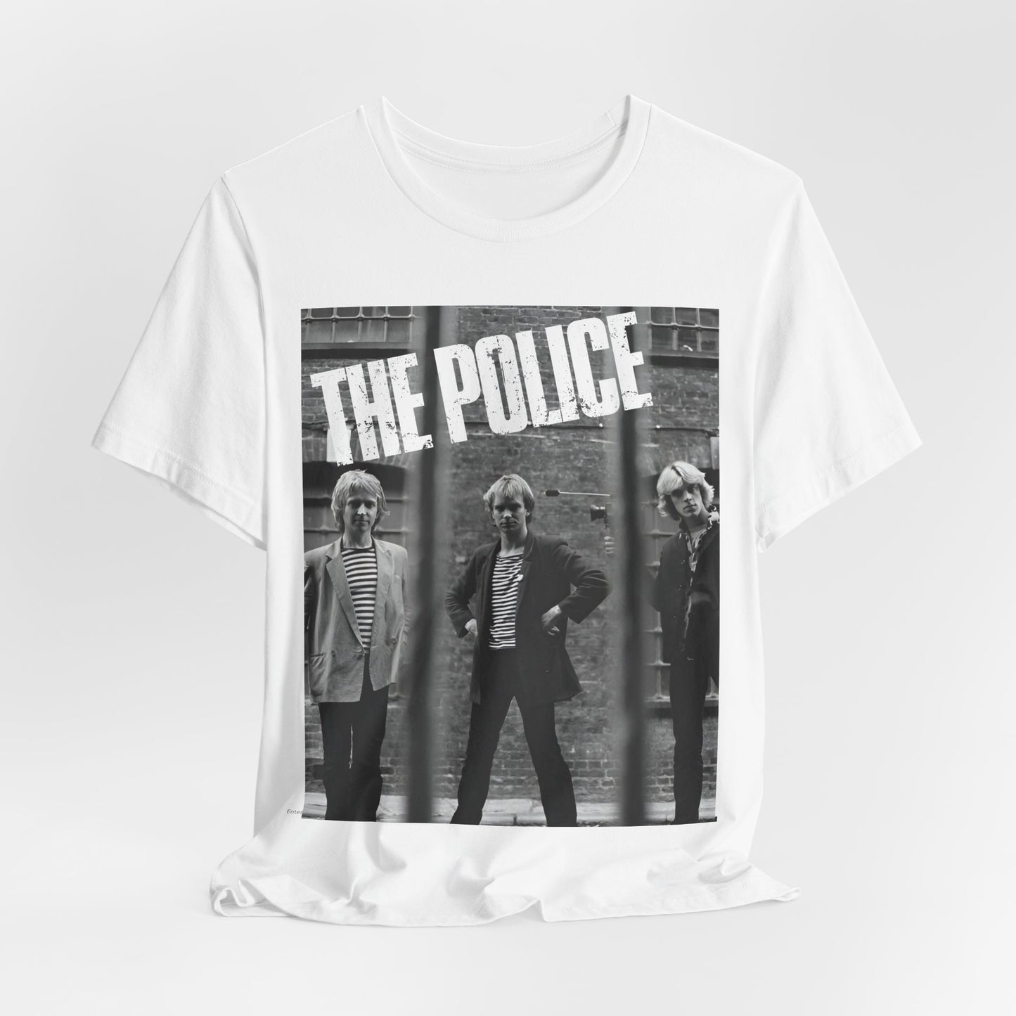 A black graphic t-shirt featuring a vintage new wave icon graphic of The Police.