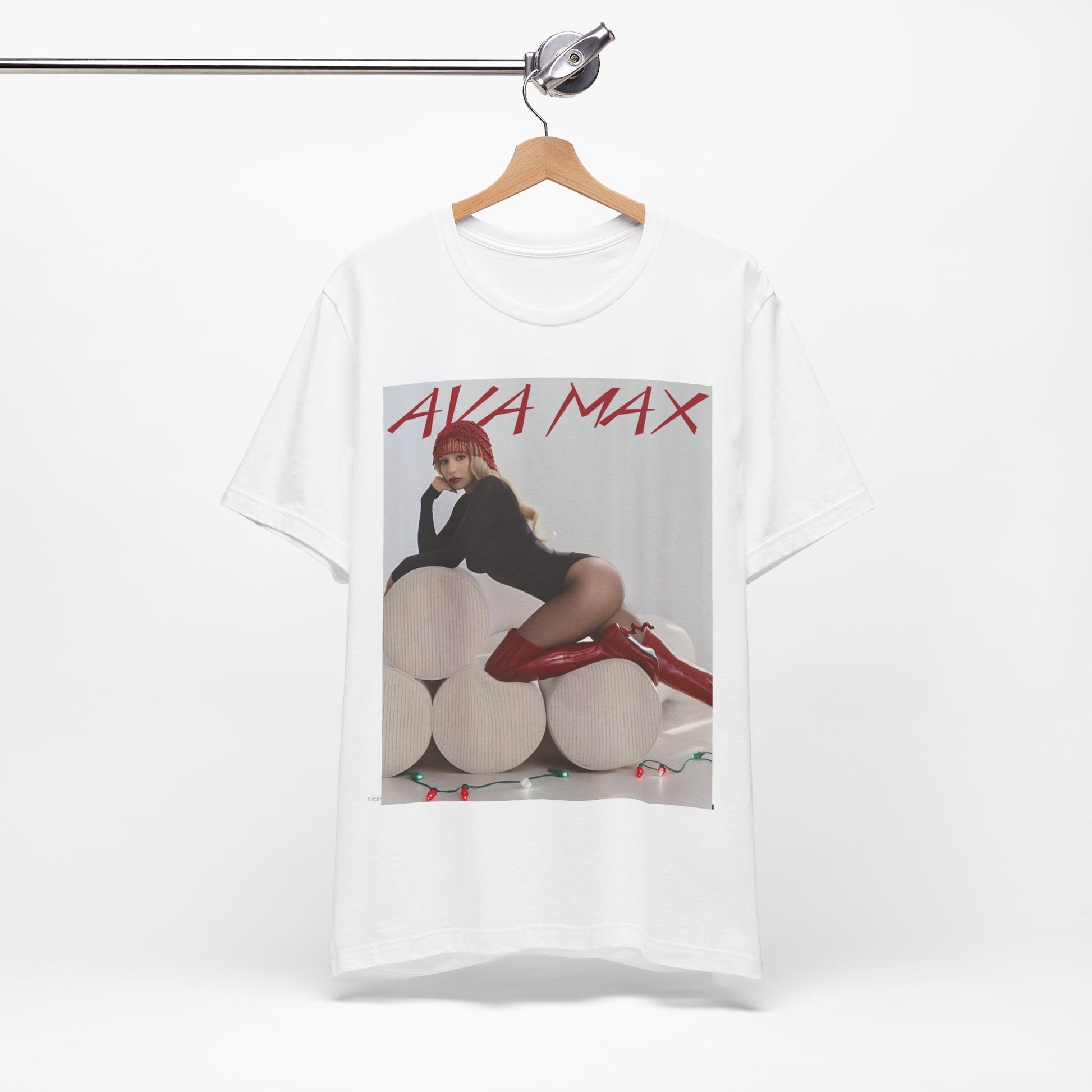 A black graphic t-shirt featuring an artistic or aesthetic graphic of Ava Max.