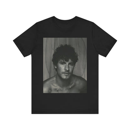 A black graphic t-shirt featuring a fearless portrait graphic of Shawn Mendes.