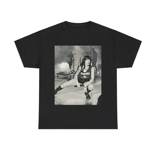 A black graphic t-shirt featuring a black and white graphic or photo of Halsey performing live in concert.