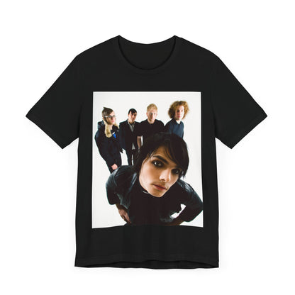 A black graphic t-shirt featuring a vintage emo revival graphic for My Chemical Romance.