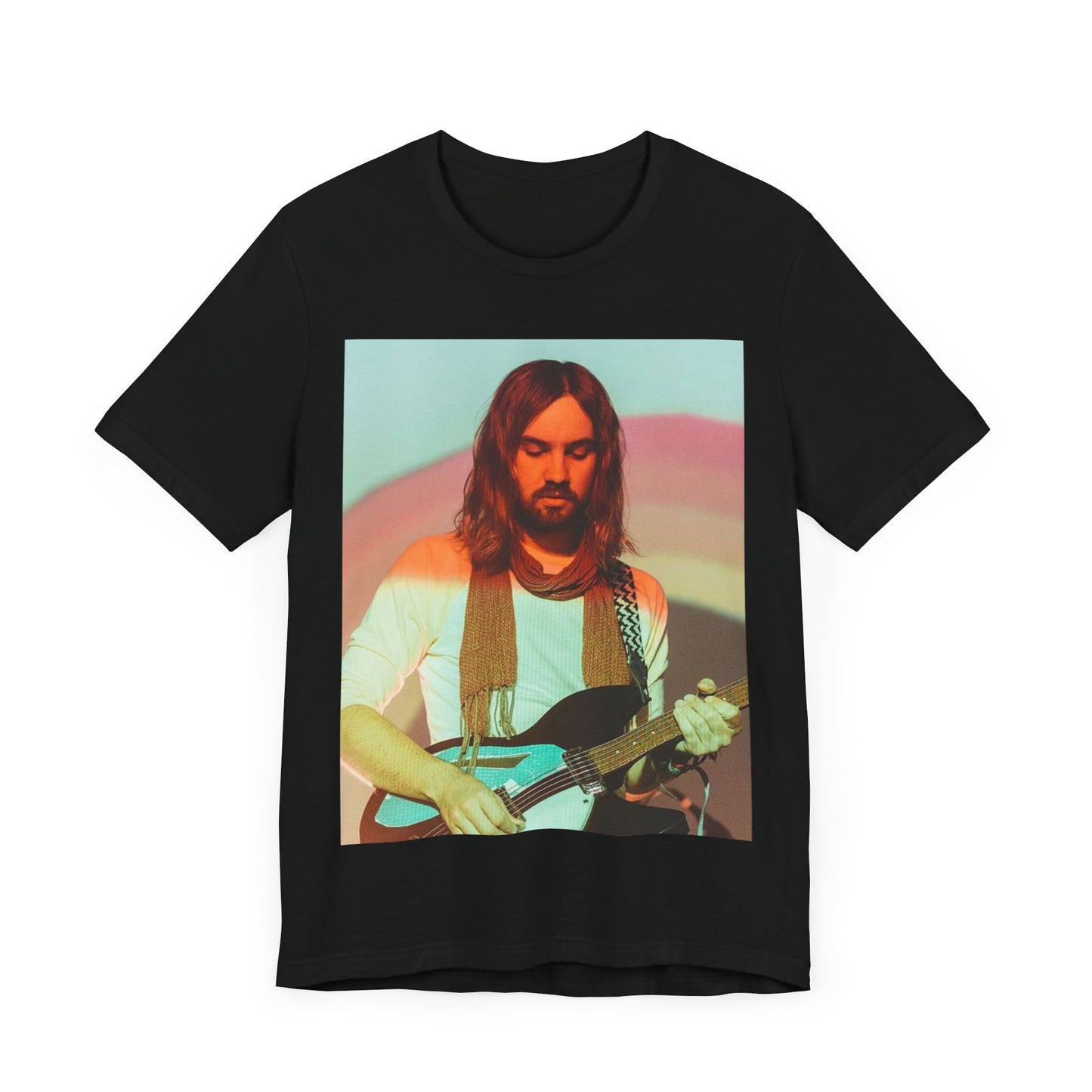 A black graphic t-shirt featuring a dream rock aesthetic graphic of Tame Impala.
