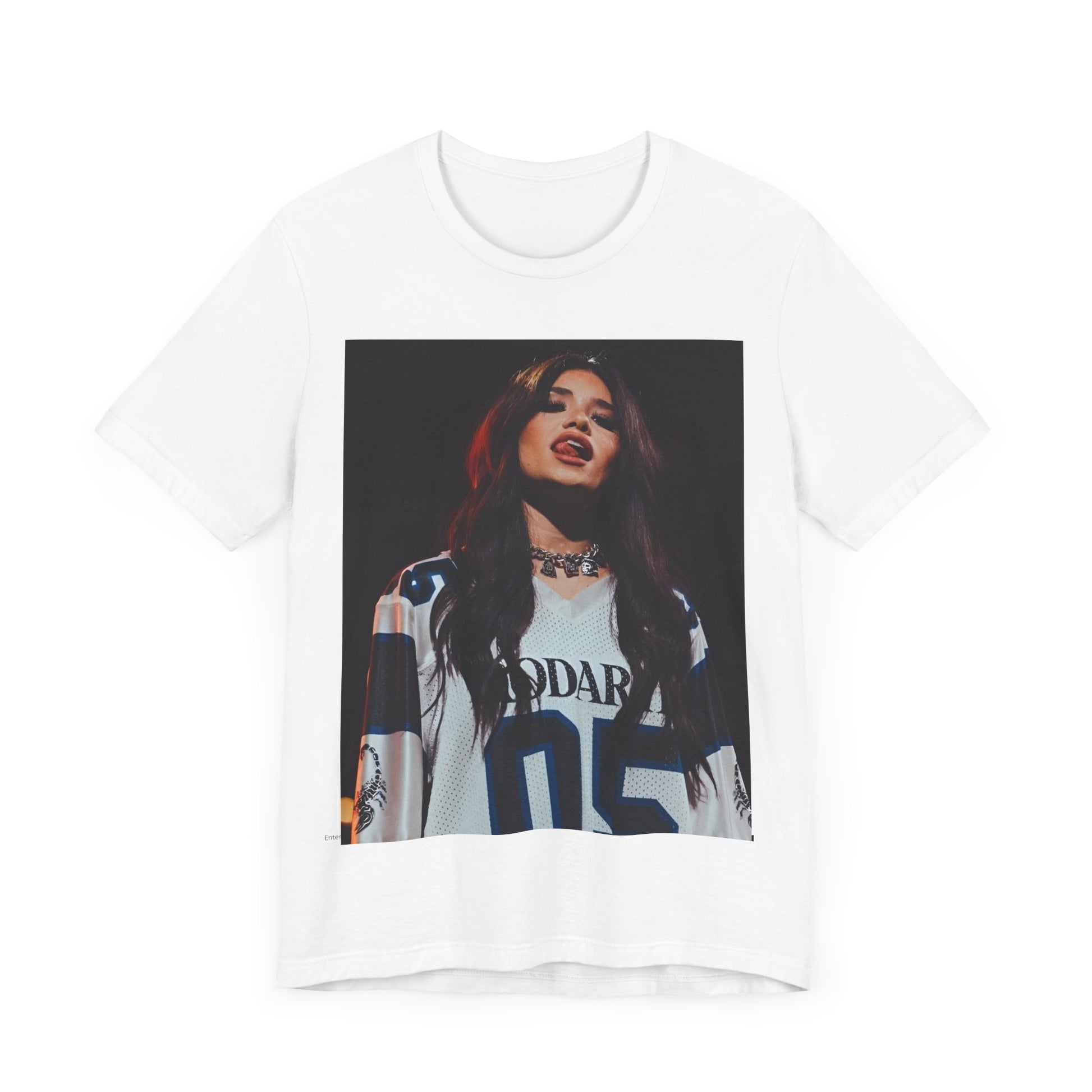 A black graphic t-shirt featuring a graphic or photo of Nessa Barrett performing live.
