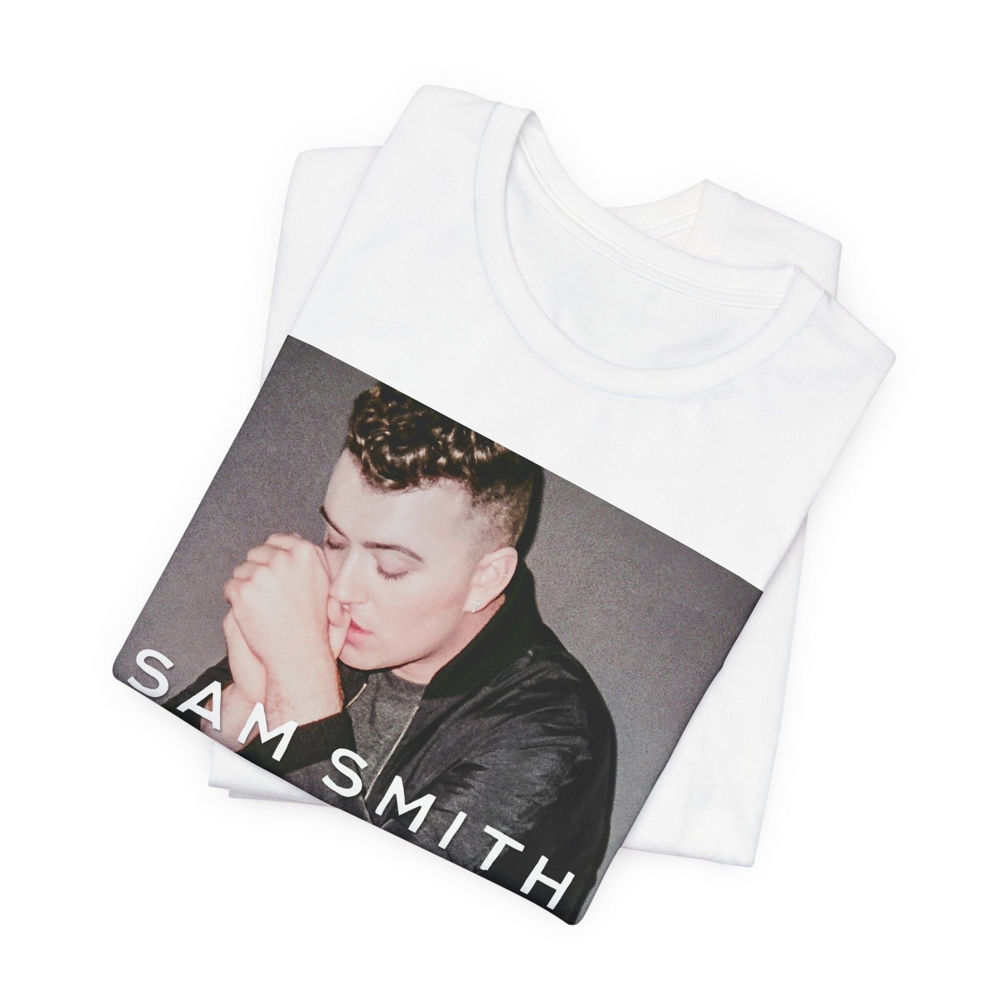 A black graphic t-shirt featuring the album cover art for Sam Smith's 'In the Lonely Hour'.