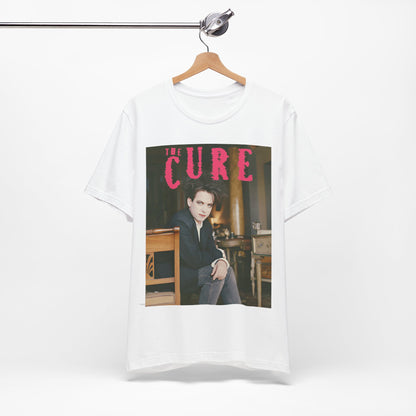 A black graphic t-shirt featuring a retro graphic related to The Cure's 'Disintegration' album era.
