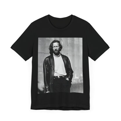 A black graphic t-shirt featuring a retro graphic related to Eric Clapton's 'Cocaine' song or era.