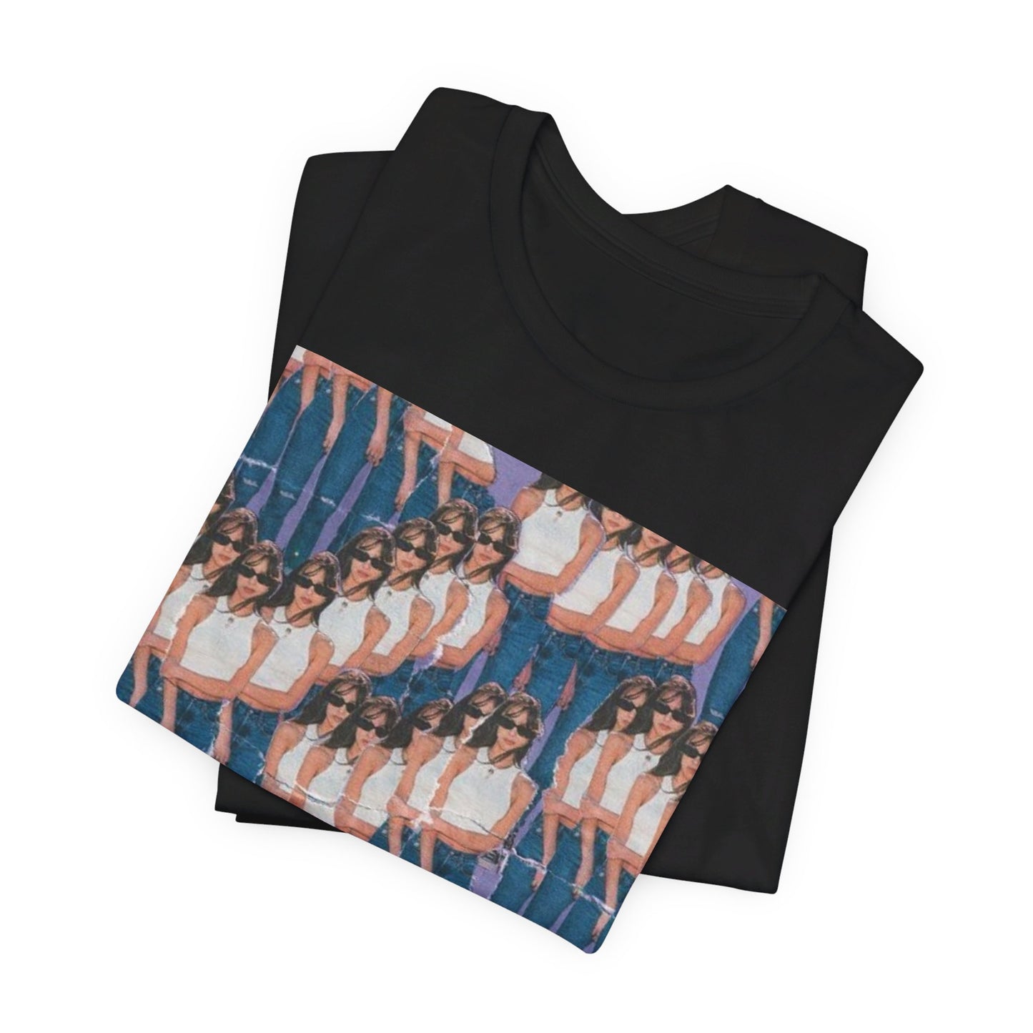 A black graphic t-shirt featuring an aesthetic graphic of Olivia Rodrigo.