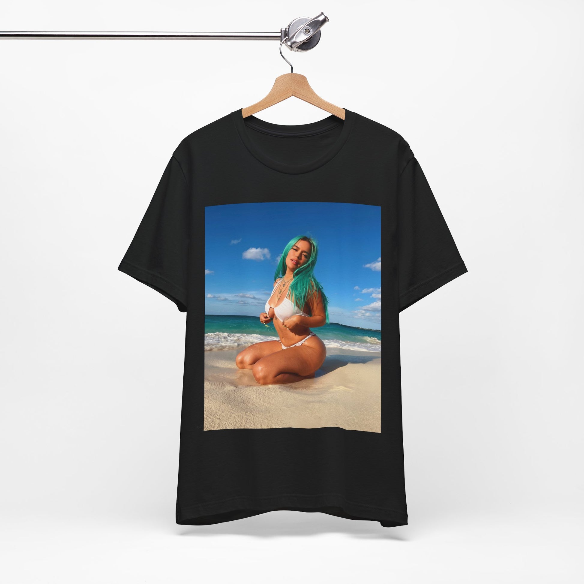 A black graphic t-shirt featuring a graphic related to Karol G's 'Mañana Sera Bonito' album era.