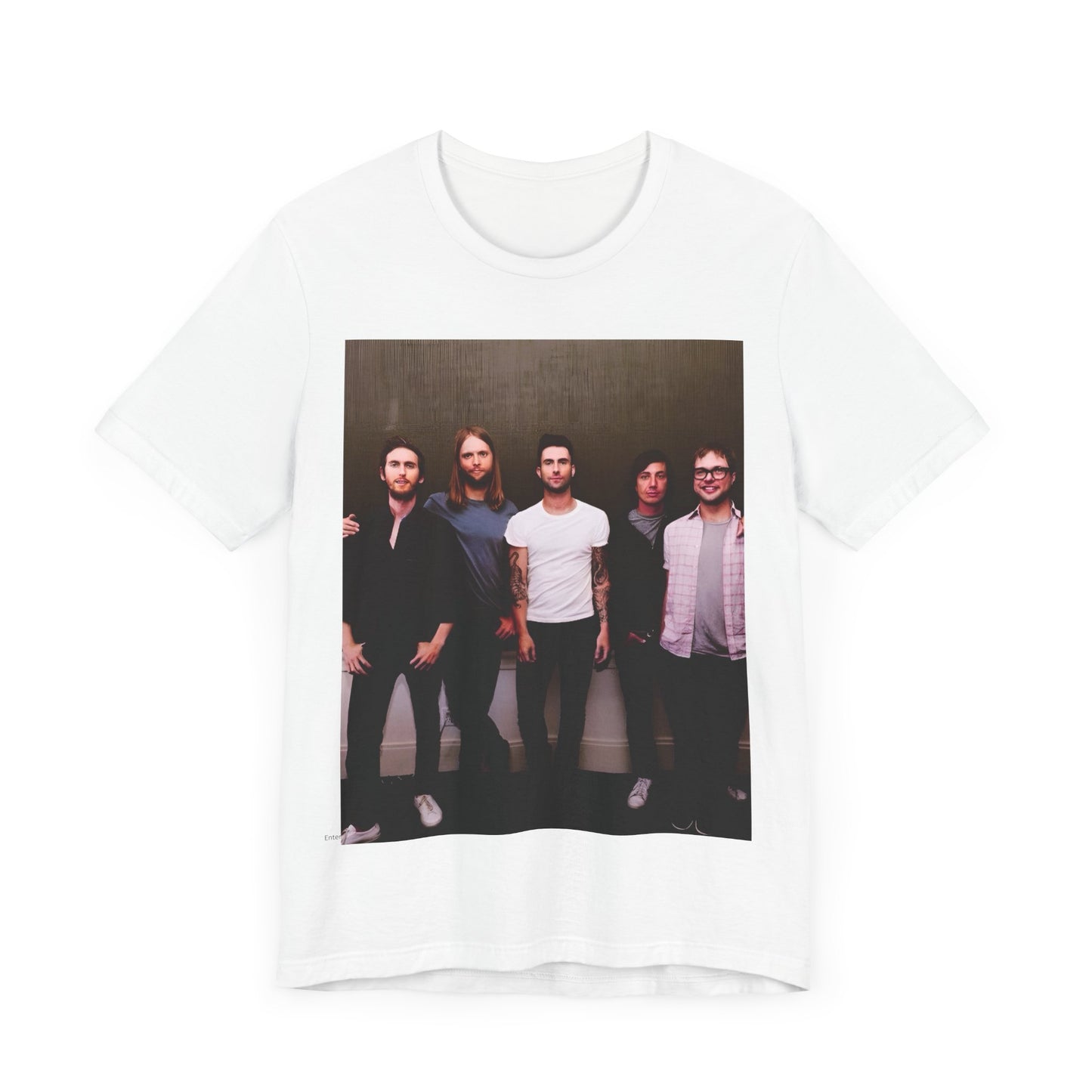 A black cotton Maroon 5 t-shirt featuring a graphic of an artistic, emotional heart design.