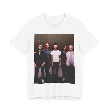 A black cotton Maroon 5 t-shirt featuring a graphic of an artistic, emotional heart design.