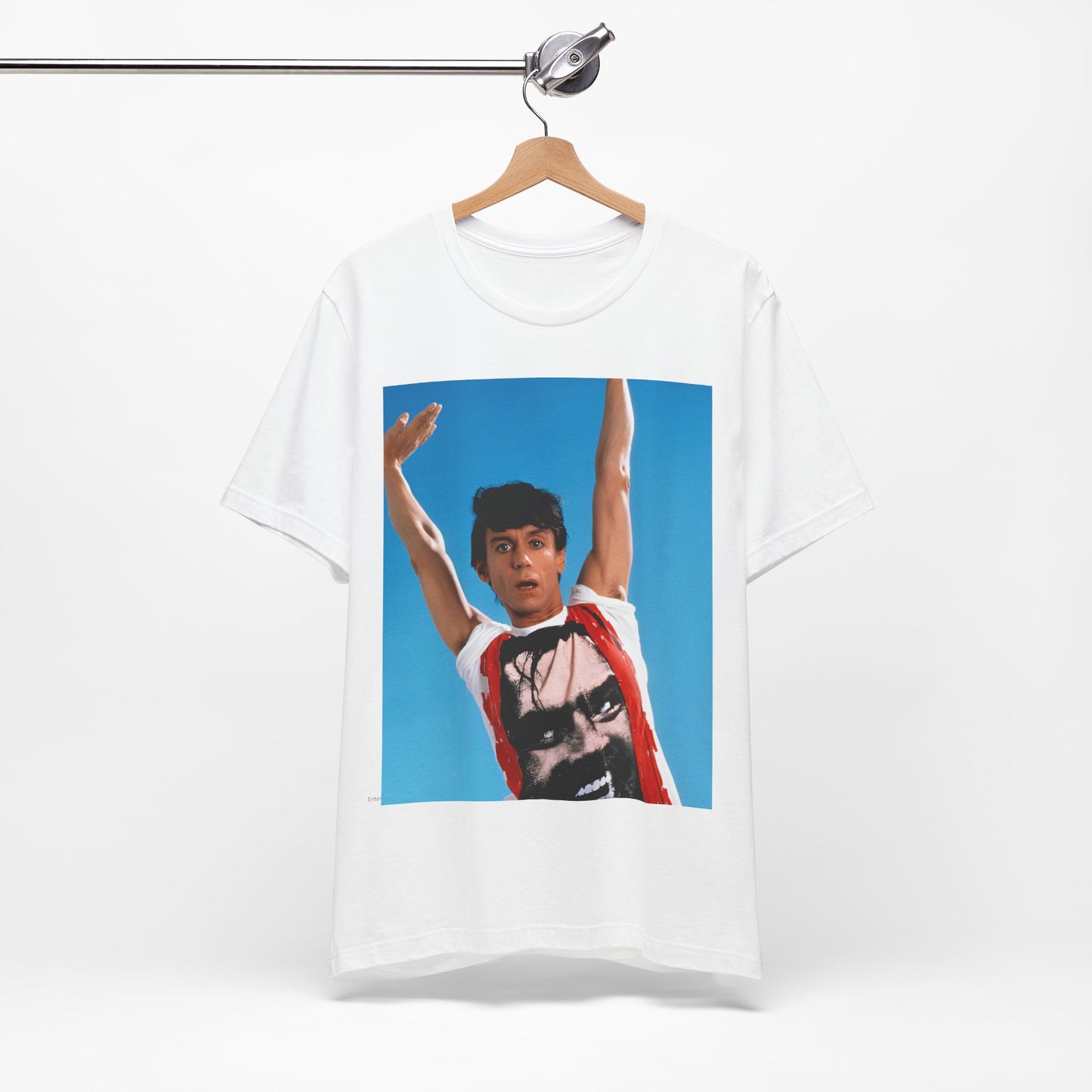 A black graphic t-shirt featuring a 70s graphic of Iggy Pop with a 'Raw Power' aesthetic.