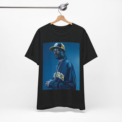 A black graphic t-shirt featuring an authentic West Coast graphic of Snoop Dogg.