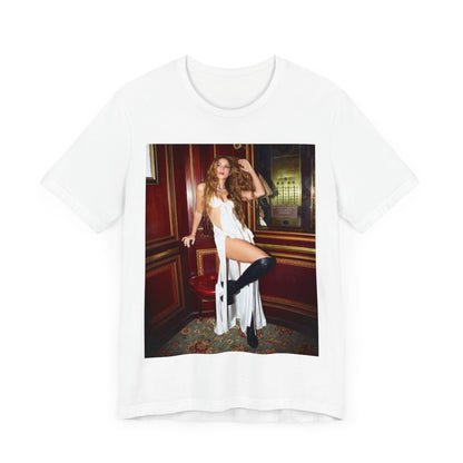 A black graphic t-shirt featuring a graphic of Shakira as an authentic Colombian star.