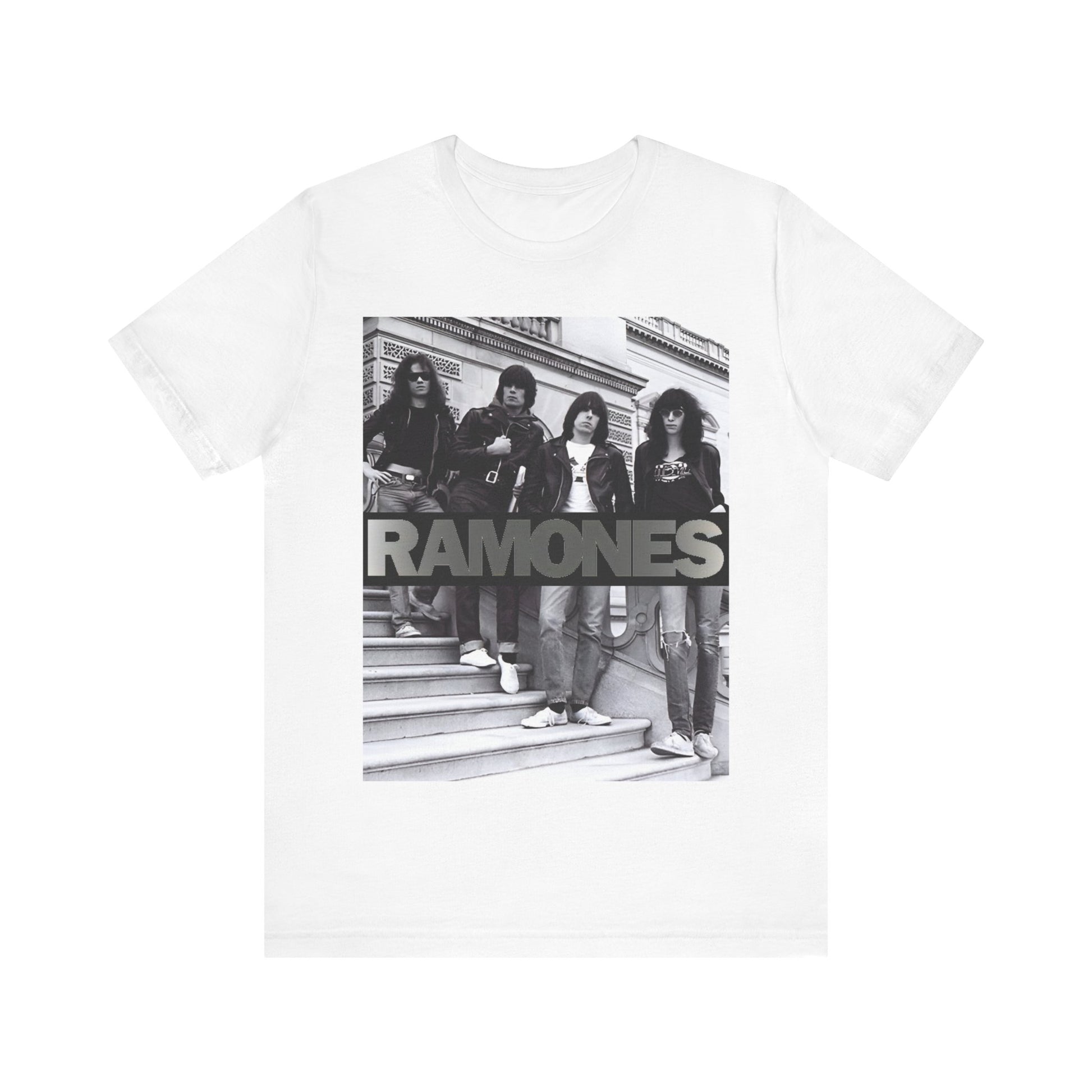 A black graphic t-shirt featuring a graphic related to Ramones' 'Blitzkrieg Bop' song or era.