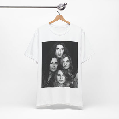 A black graphic t-shirt featuring a black and white graphic related to Alice In Chains' 90s 'Facelift' album era, possibly with band members in a stylized design.