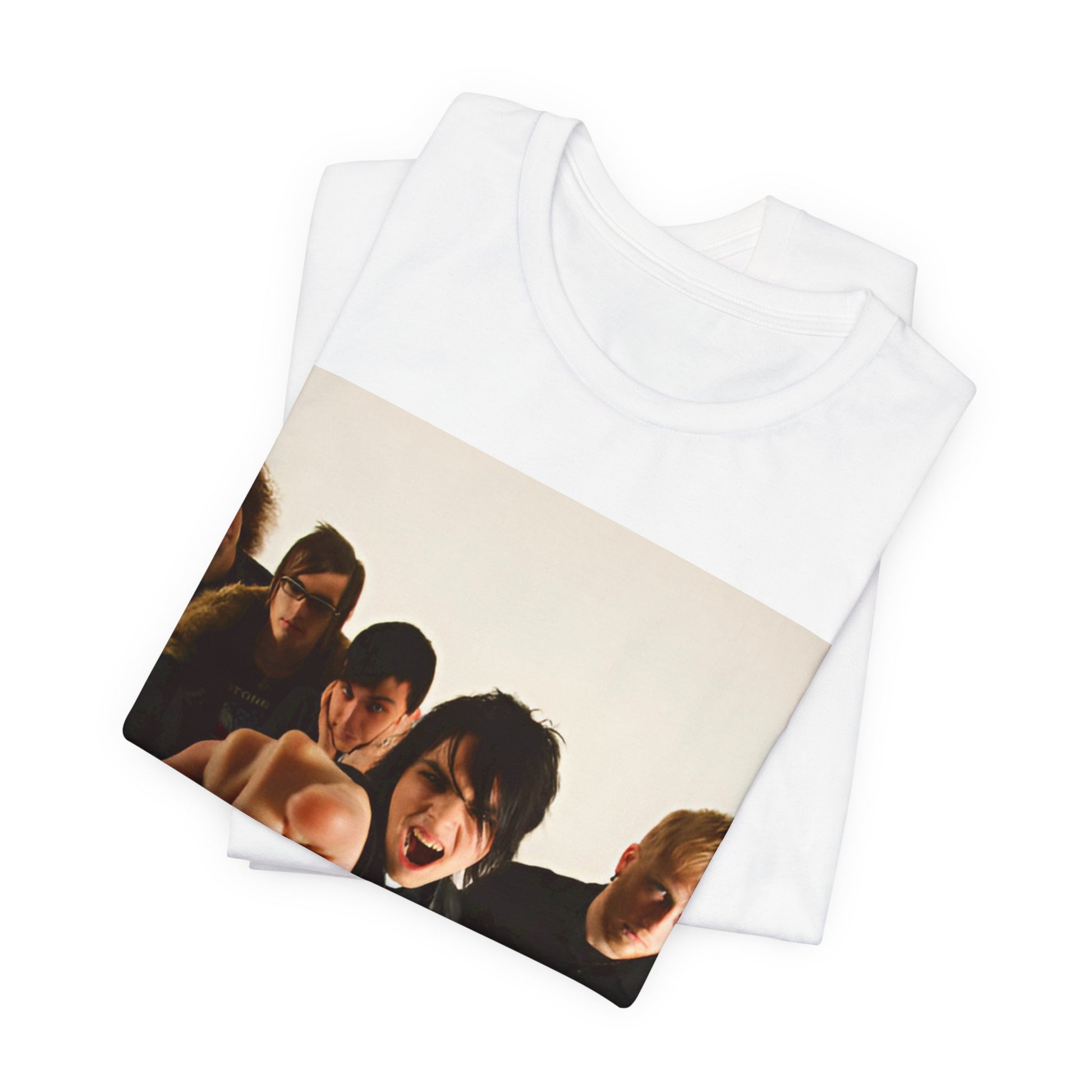 A black graphic t-shirt featuring a retro rock graphic of My Chemical Romance.